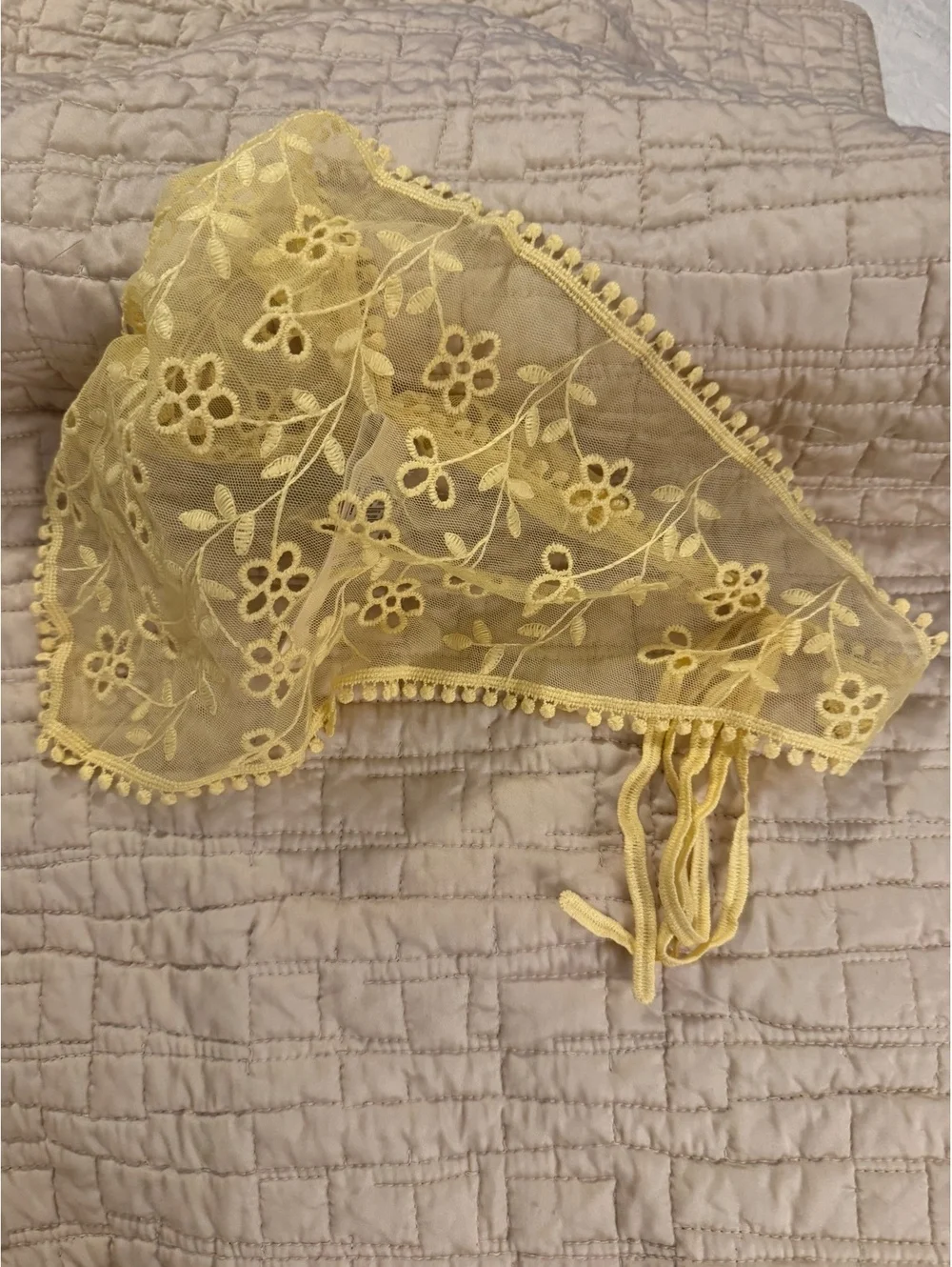 Yellow Floral Embroidered Lace Bandana